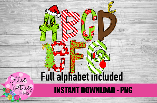 Mean One Alphabet - Alpha Pack - Alphabet Clipart - Instant Download  - Christmas Alpha Pack