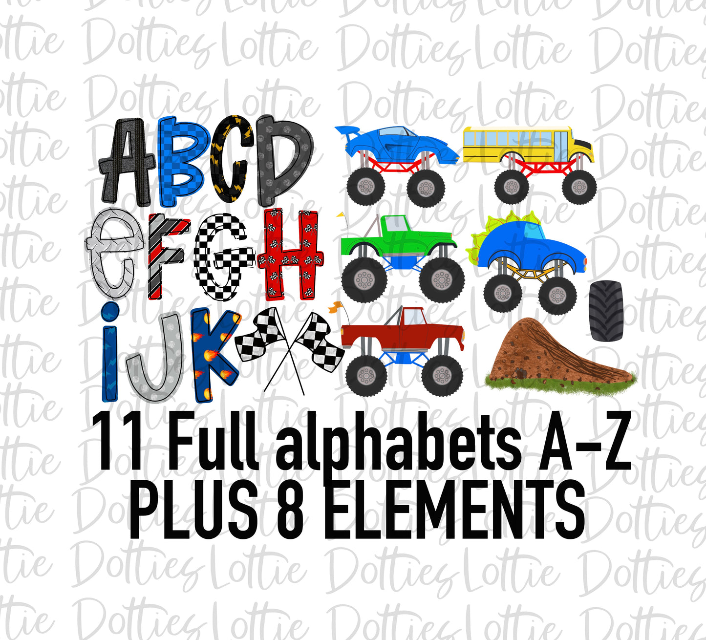 Monster Truck Alphabet - Monster Truck Alpha Pack - Alphabet Clipart Pack