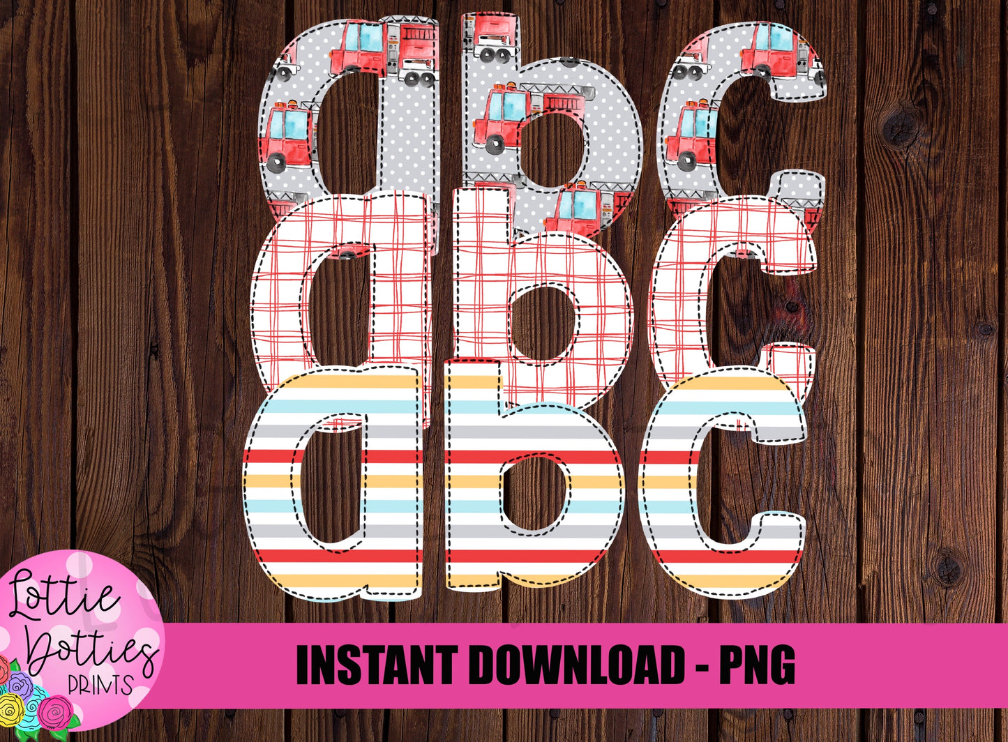 Firetruck Faux Applique Alphabet - Alpha Pack - Alphabet Clipart - Instant Download - Boy Alpha Pack