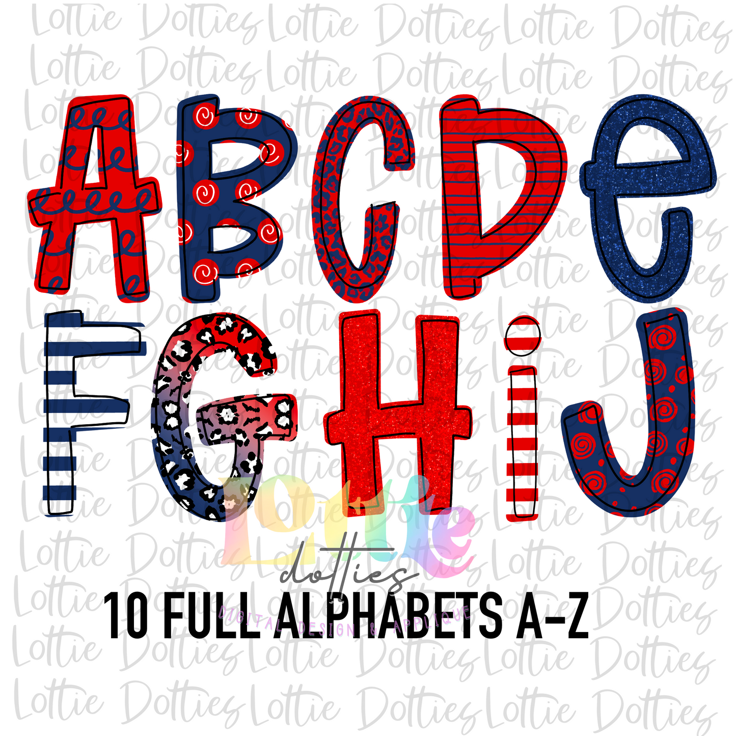 Navy and Red Hand Lettered Alphabet - Alpha Pack - Alphabet Clipart - Instant Download - Girl Alpha Pack