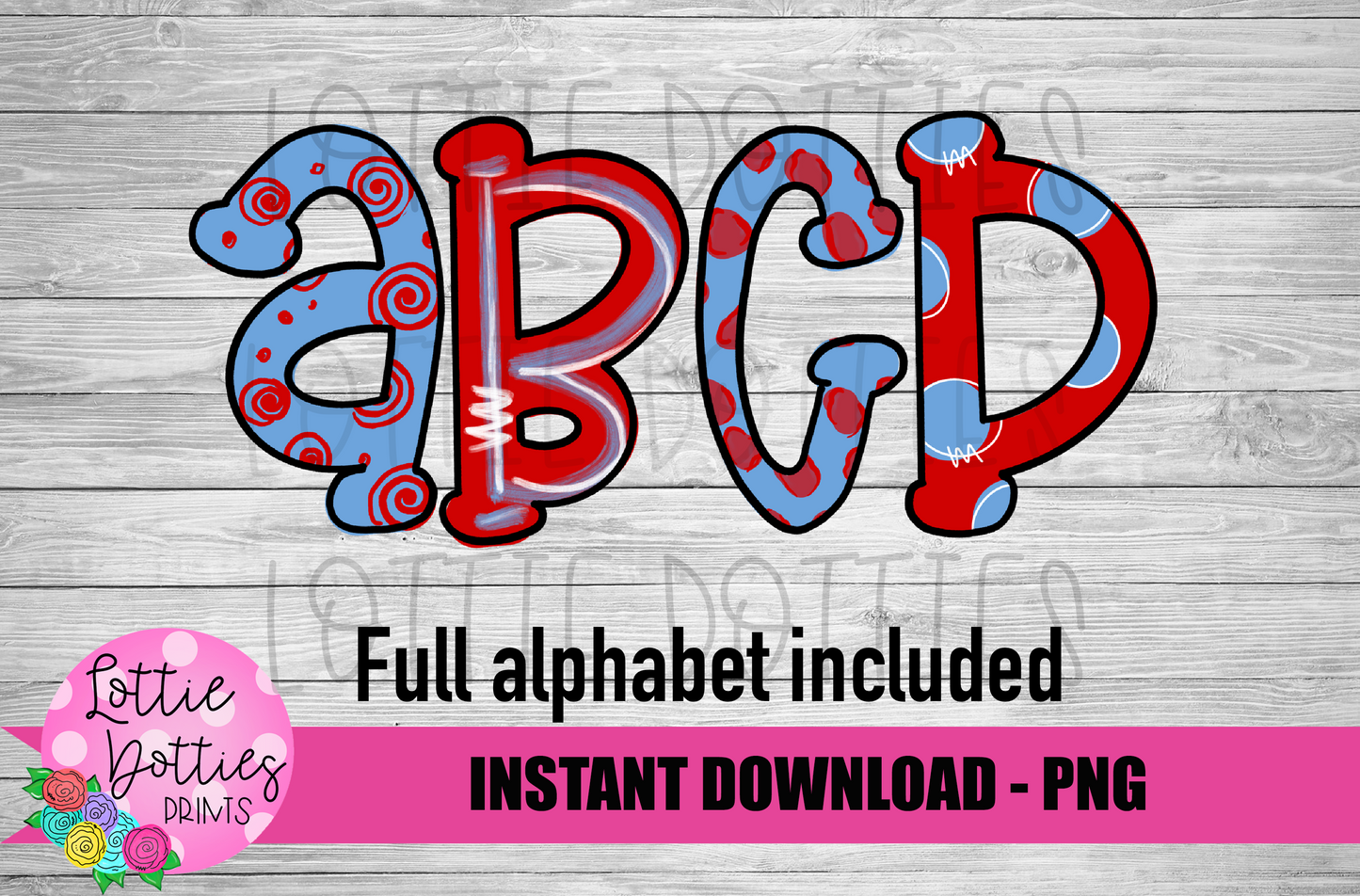 Blue and a Red Hand Lettered Alphabet - Alpha Pack - Alphabet Clipart - Instant Download - Girl Alpha Pack