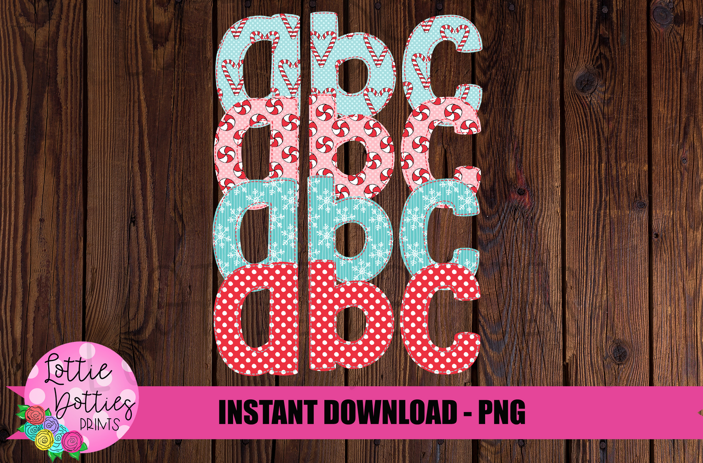 Christmas Candy Cane Faux Applique Alphabet - Alpha Pack - Alphabet Clipart - Instant Download - Christmas Alpha Pack