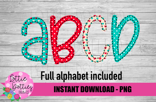 Hearts Valentines Day Faux Applique Alphabet - Alpha Pack - Alphabet Clipart - Instant Download