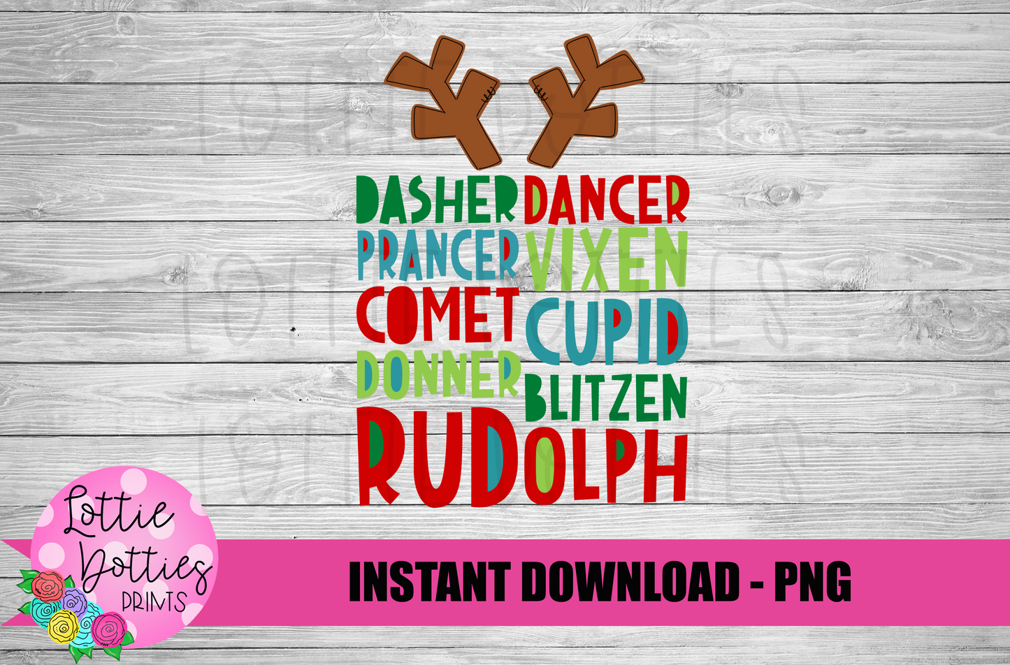 Reindeer Names Png - Christmas Sublimation- Digital Download
