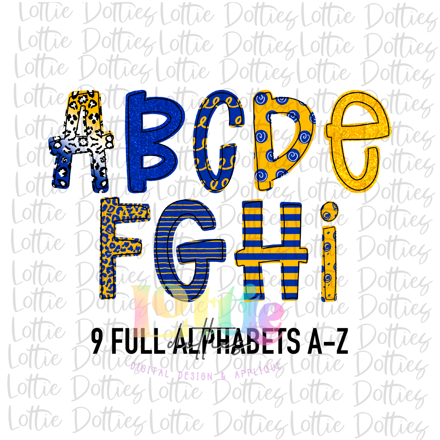 Blue & Gold Alpha - Alphabet Clipart - Instant Download - Alpha Pack