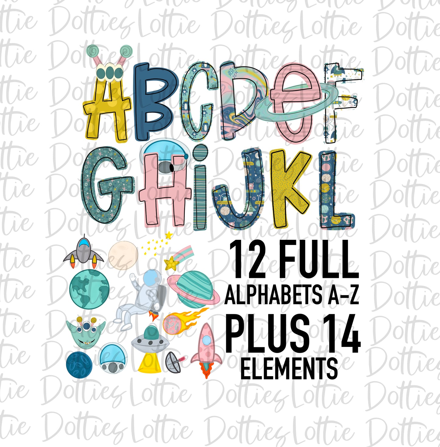 Space Alphabet - Space Girl Alpha Pack - Alphabet Clipart Pack