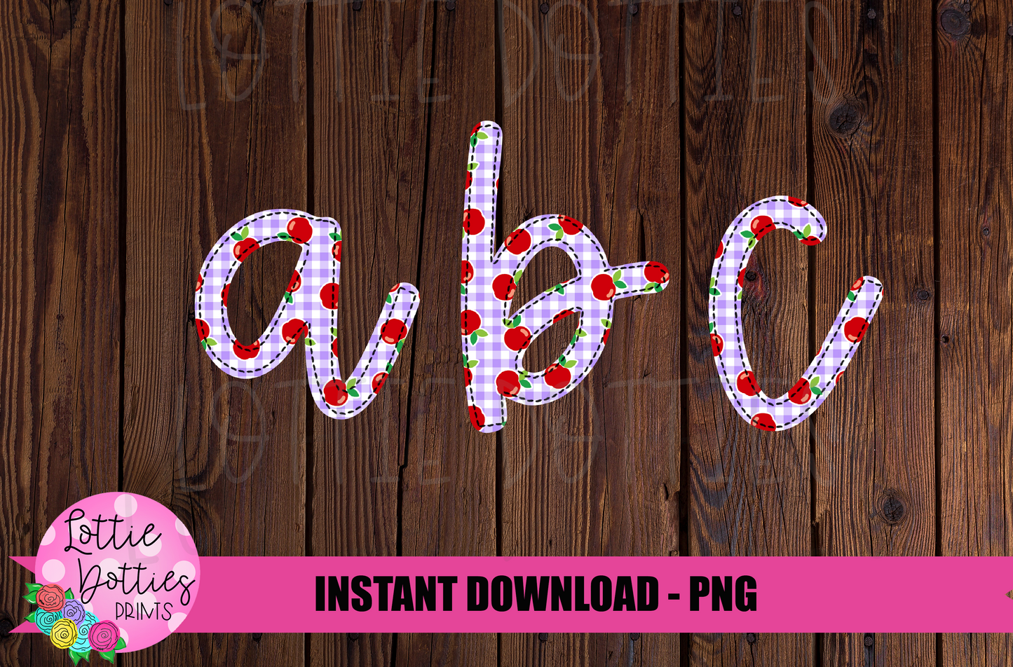 Gingham Apples Faux Applique Alphabet - Alpha Pack - Alphabet Clipart - Instant Download - Boy Alpha Pack
