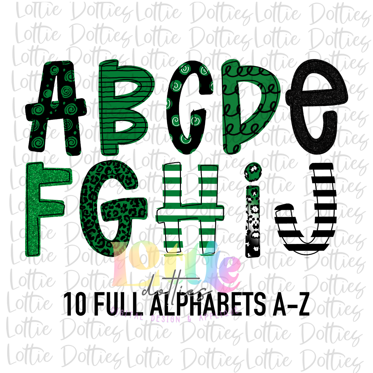Black and Green Spirit Alphabet - Alpha Pack - Alphabet Clipart - Instant Download - Girl Alpha Pack