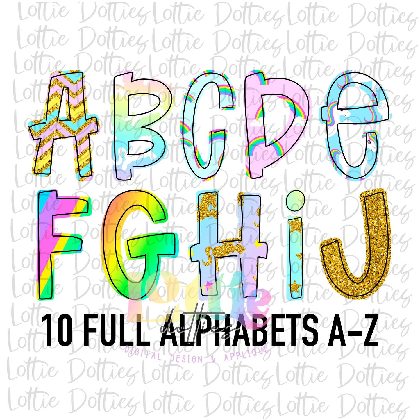 Unicorn Rainbow Alpha - Alphabet Clipart - Instant Download - Alpha Pack
