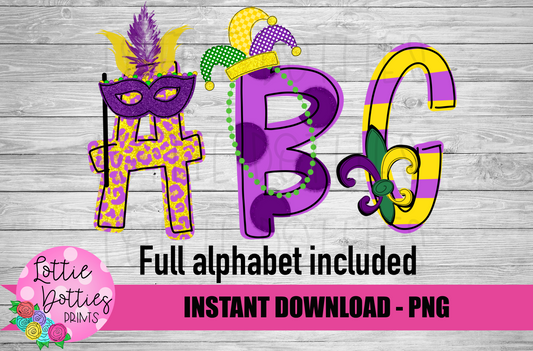 Mardi Gras Alphabet - Mardi Gras Alpha Pack - Alphabet Clipart - Instant Download
