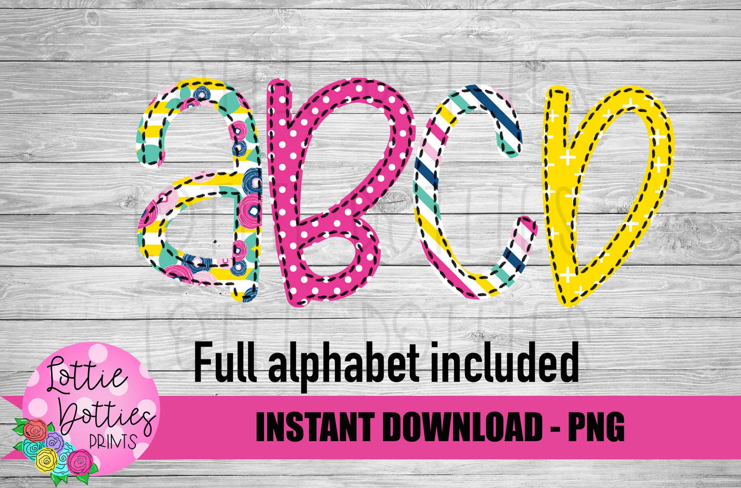 Pink and Teal Faux Applique Alphabet - Alpha Pack - Alphabet Clipart - Instant Download