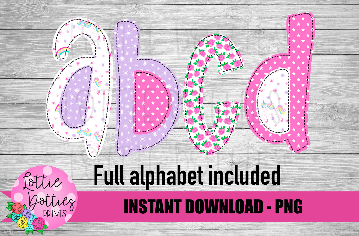 Unicorn Rosie Alphabet - Alpha Pack - Alphabet Clipart - Instant Download - Alpha Pack