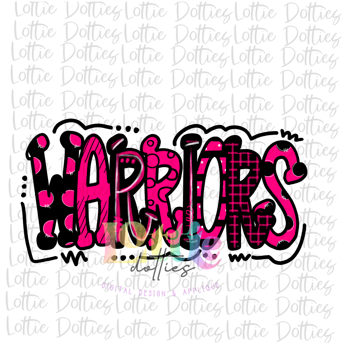 Warriors Png - Mascot Sublimation Design - Black and Pink - Digital Download