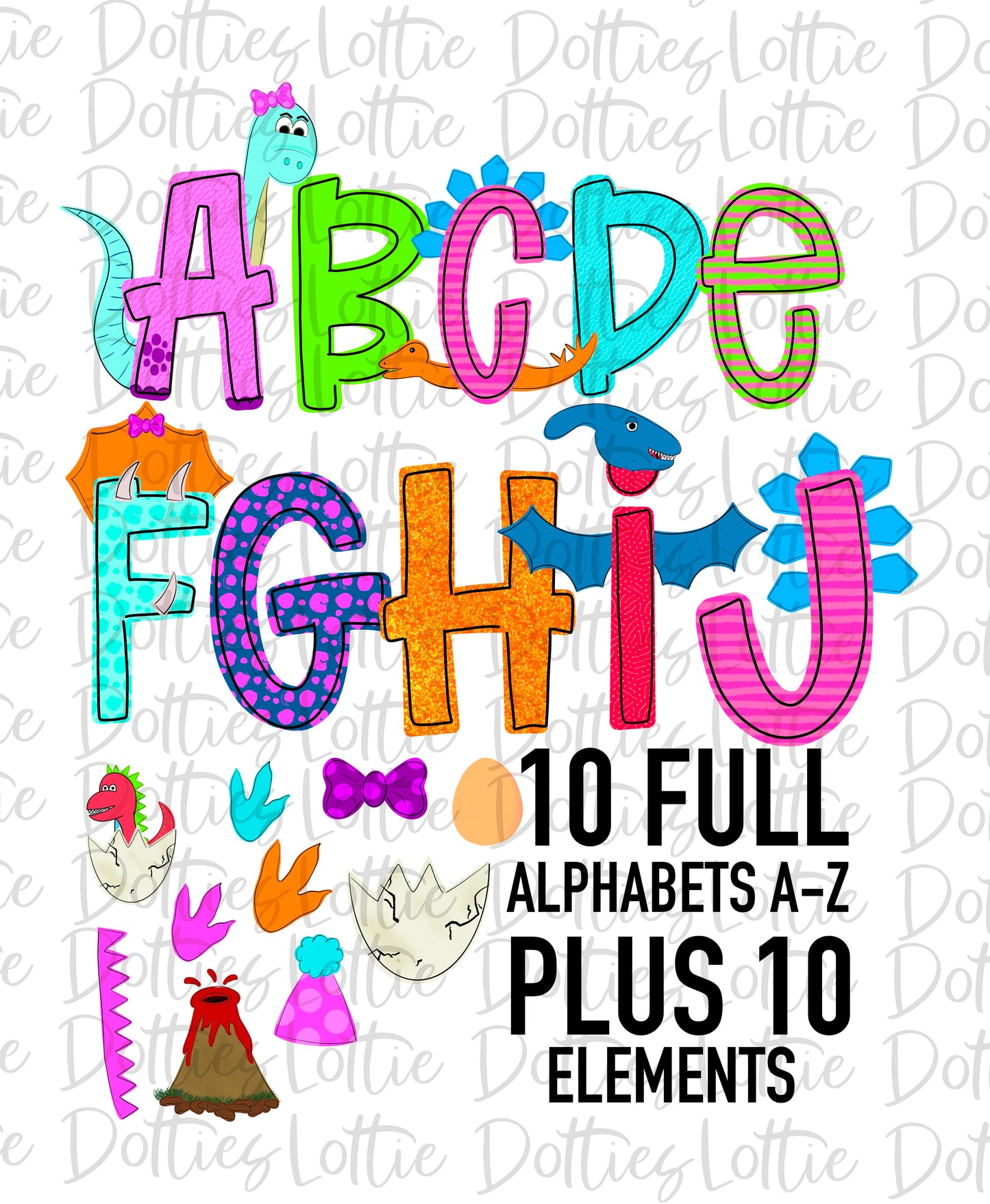 Dino Alphabet - Girl Dinosaur Alpha Pack - Alphabet Clipart Pack