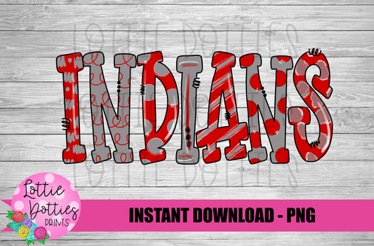 Indians PNG -  Indians sublimation design - Digital Download - Red and Gray