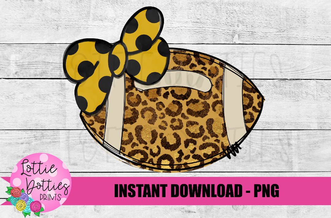 Football Png - Football Sublimation Design - Black and Gold - Leopard - Digital Download