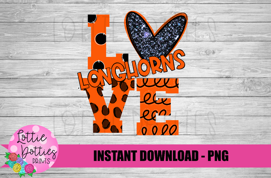 Love Longhorns  Png - Sublimation Design - Longhorns  Sublimation- Digital Download