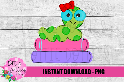Girl Caterpillar PNG - Caterpillar On Books  Sublimation - School Design