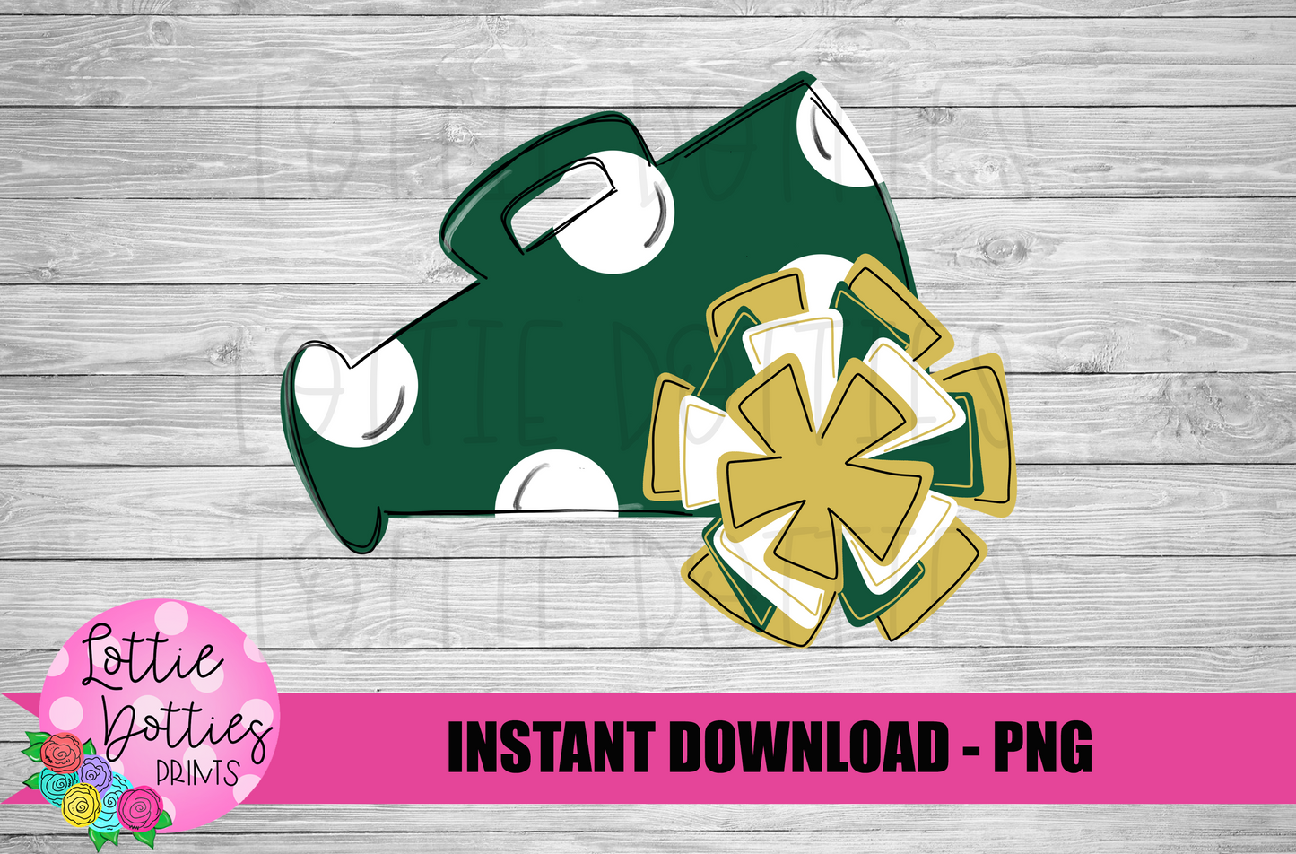 Megaphone PNG - Cheer Design - Green and Gold Megaphone Sublimation