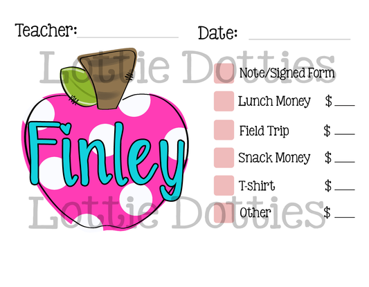 Teacher Note Template - Pink Apple