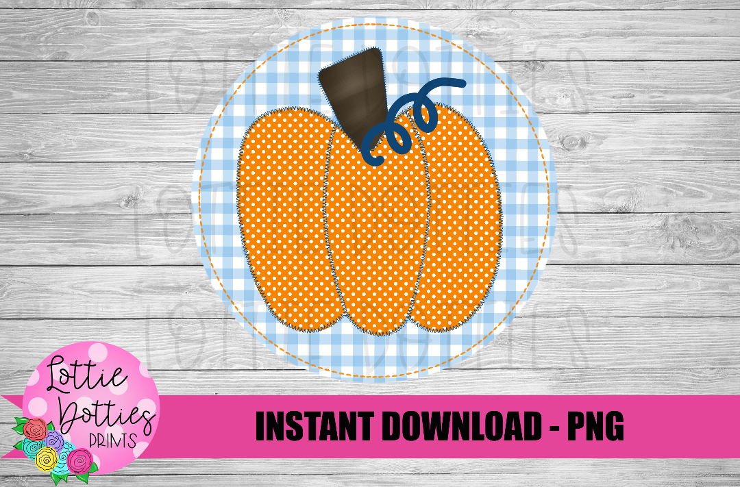 Pumpkin in Blue Patch Png - Fall Vibes - Fall Sublimation Design - Digital Download