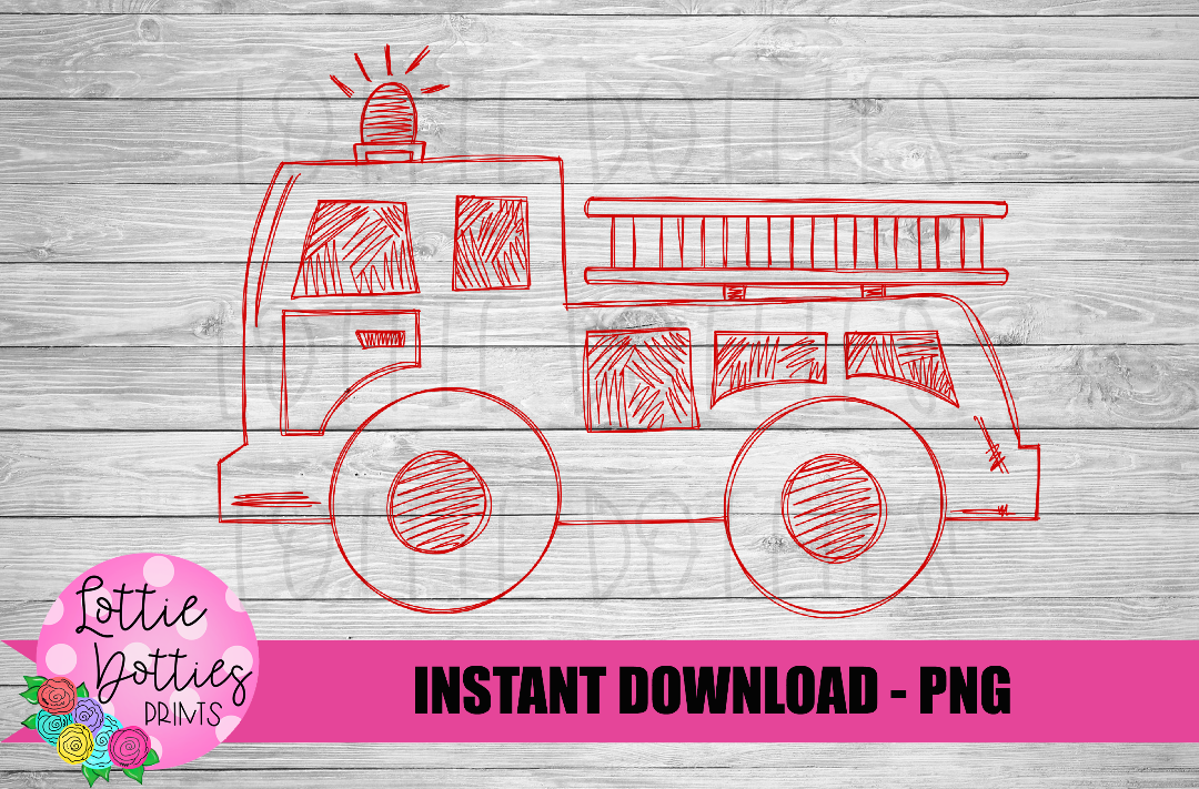 Firetruck PNG - Sketch Red Firetruck Sublimation - Digital Download