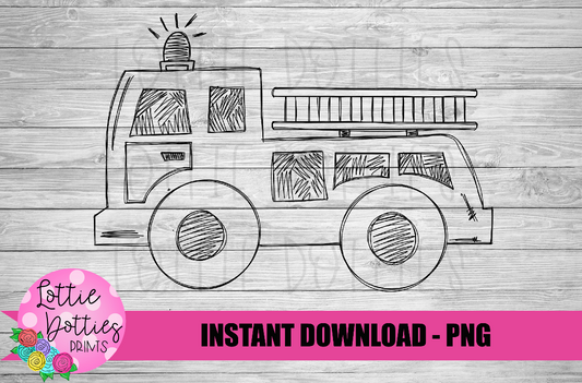 Firetruck PNG - Sketch Firetruck Sublimation - Digital Download