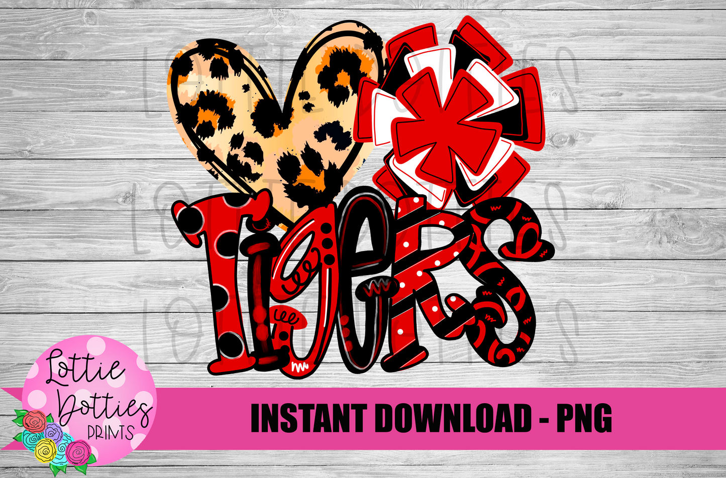 Love Tigers Pom PNG - Tigers - Cheerleader sublimation design - Digital Download