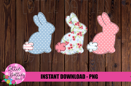 Trio Bunnies   PNG - Easter Sublimation - Digital Download