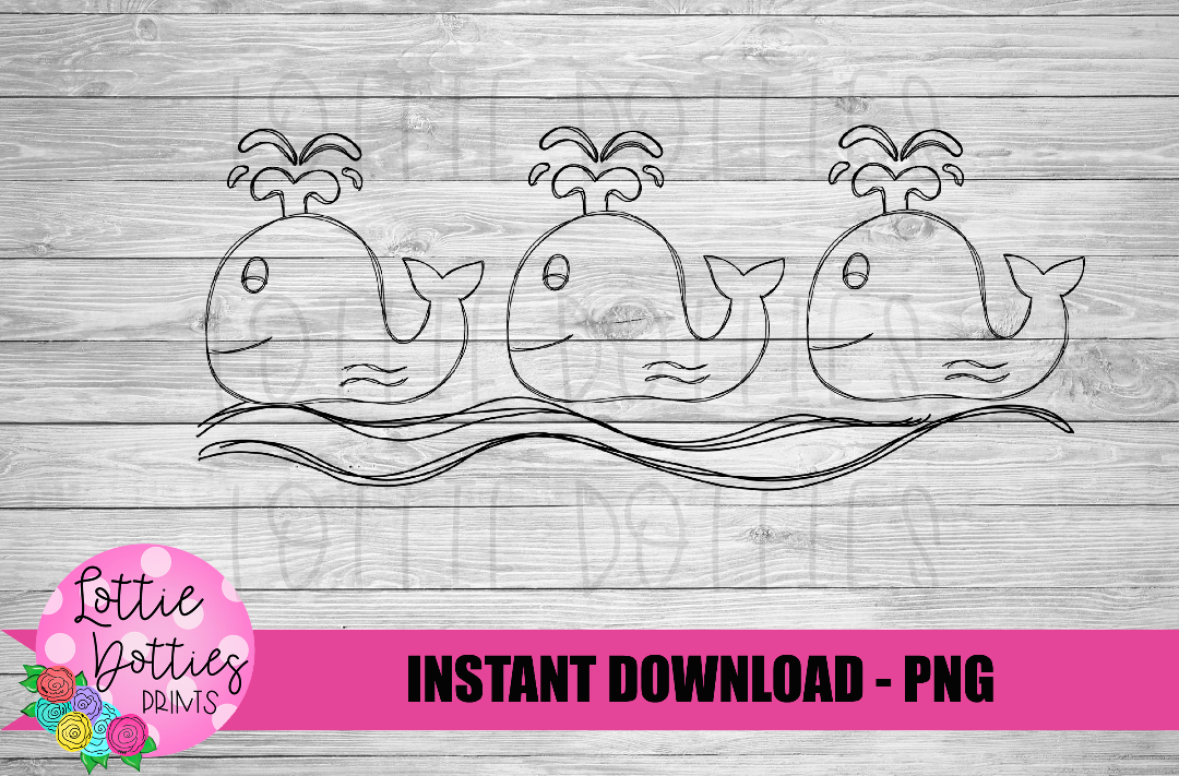 Trio Whale Sketch Png - Whale Sketch Design - Digital Download