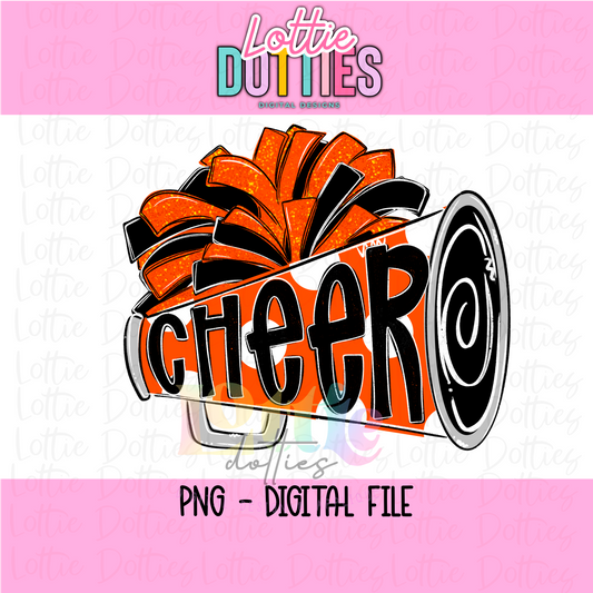 Cheer Megaphone PNG - Orange & Black Sublimation - Digital Design
