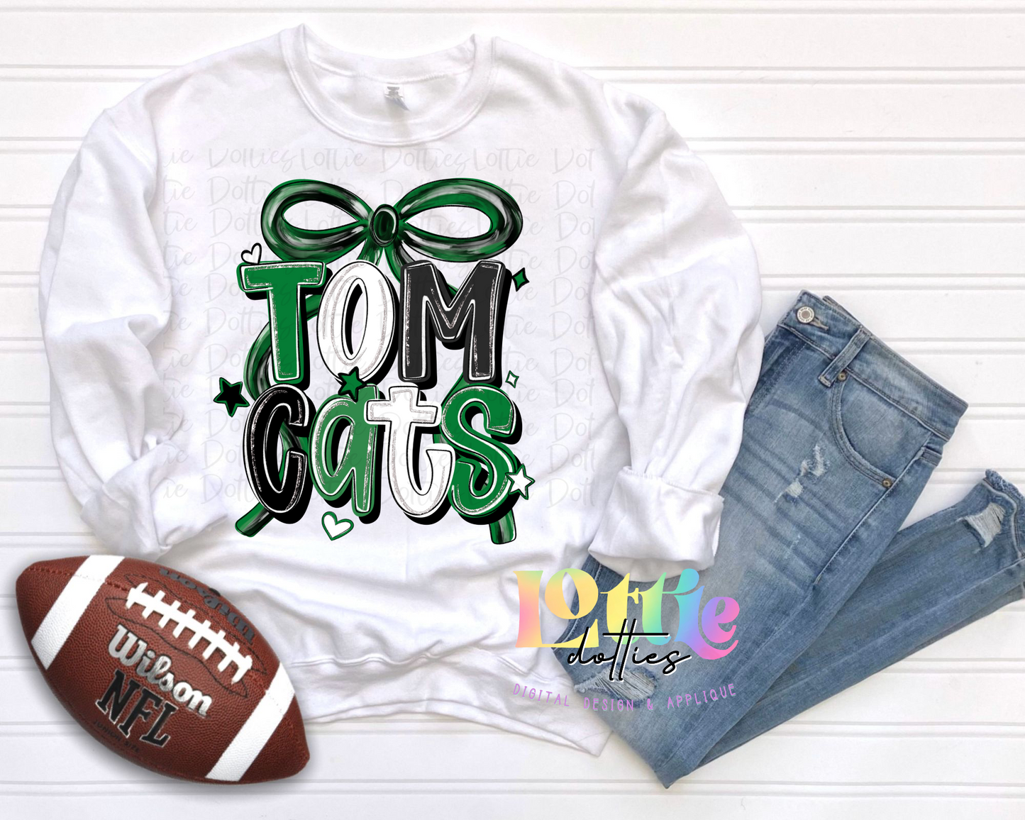 Tomcats PNG - Tomcats Green & Black bow design - Digital Download - coquette mascotk