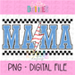 Mama Baseball lightning bolt - Light Blue Black Checkered - PNG - Design Sublimation - Digital Download