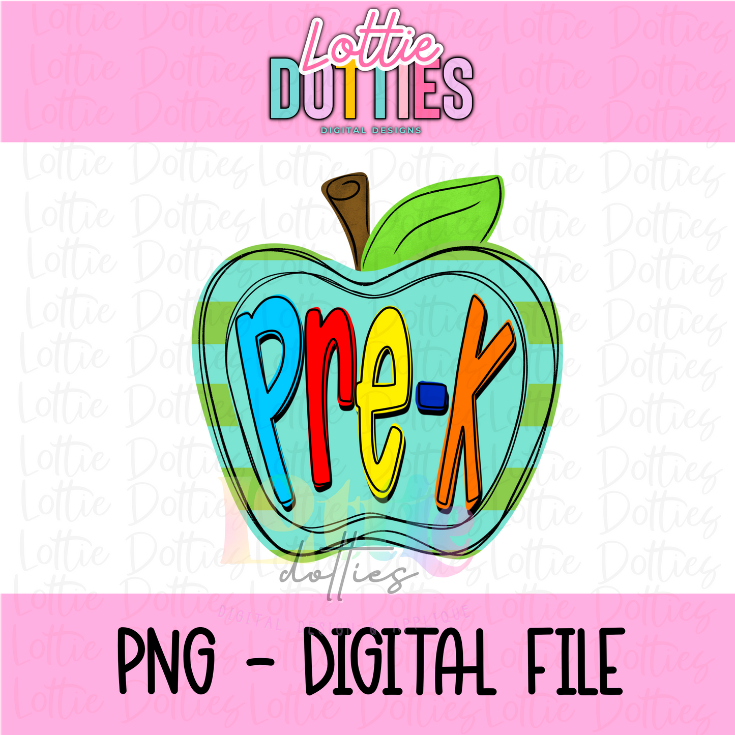 Pre-K Apple Stripe PNG - Pre-K Apple Sublimation - Digital Design