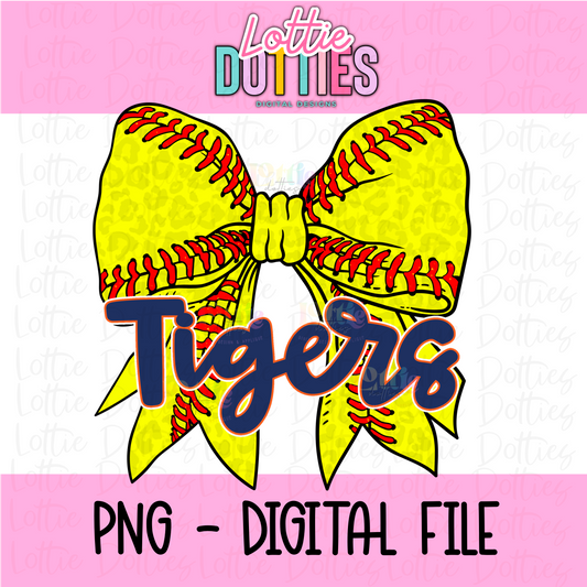 Tigers PNG - Tigers Softball bow Navy & Orange design - Digital Download