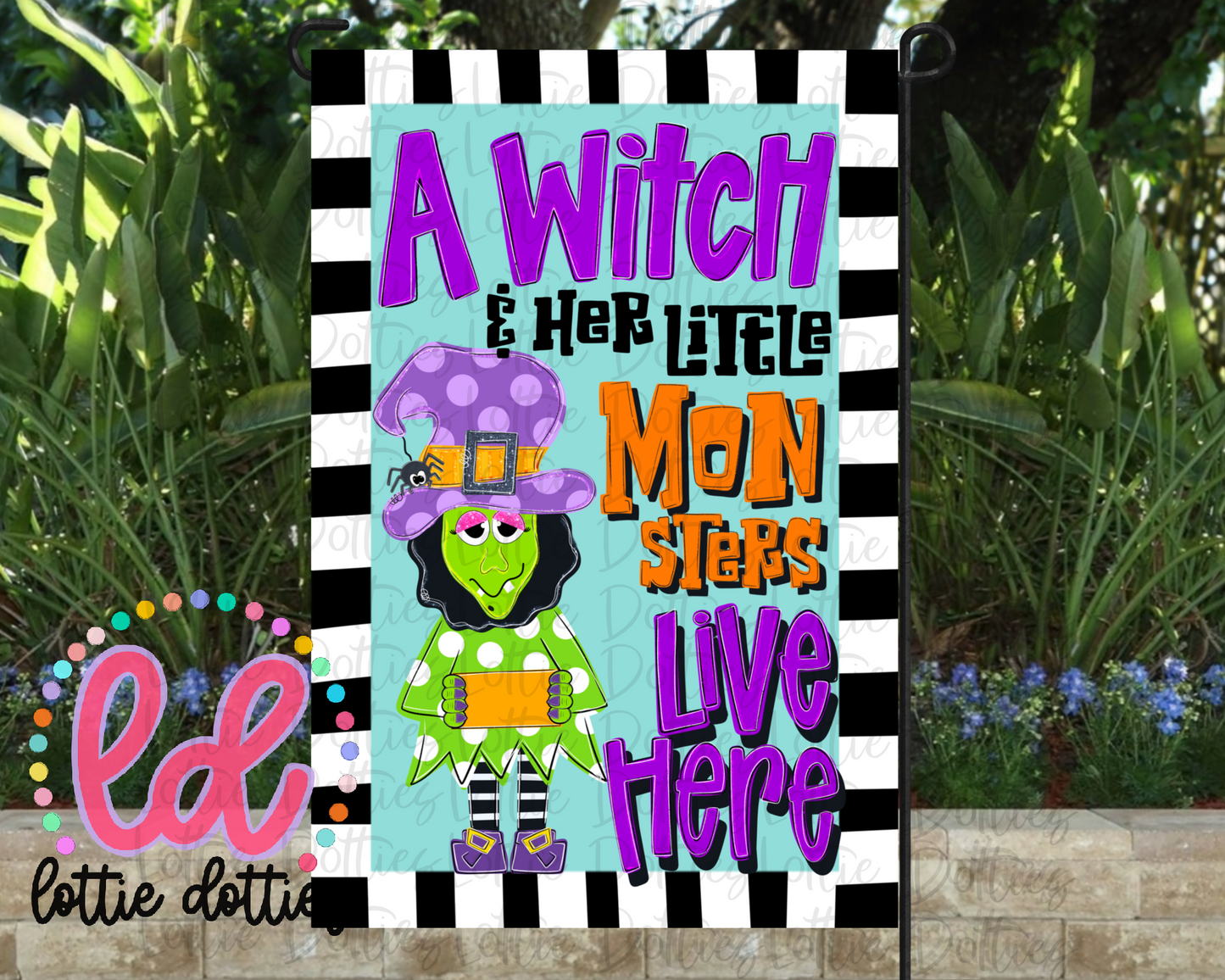 A Witch & Her Little Monsters Flag PNG - Halloween Sublimation - Digital Download