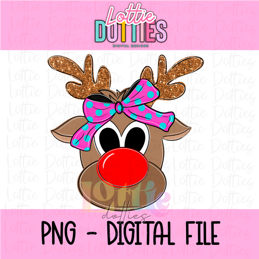 Reindeer Girl Pink Bow Png - Christmas Design - name plate design - Digital Download