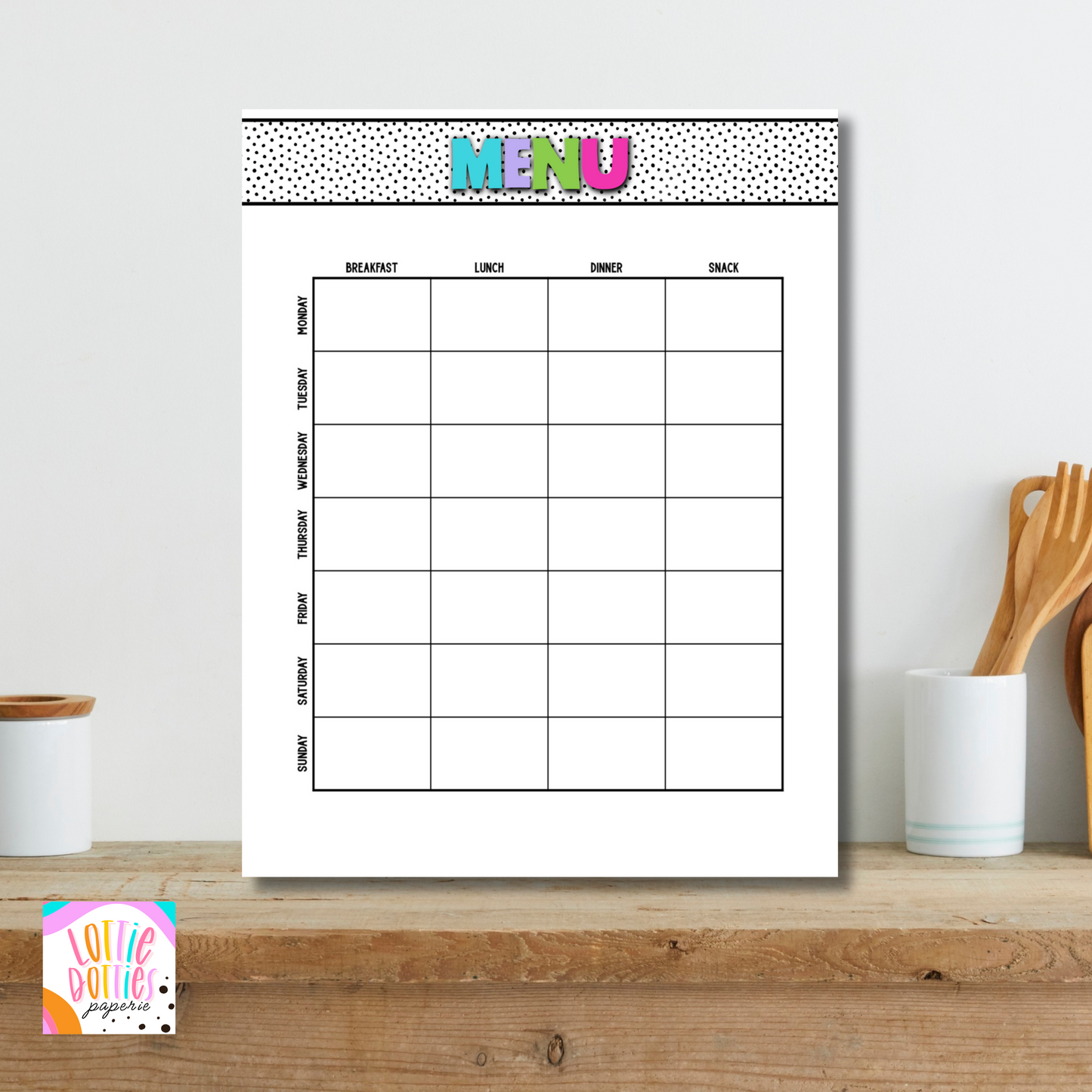 Printable Weekly Meal Planner | Editable Menu Template | Breakfast, Lunch, Dinner & Snack Organizer