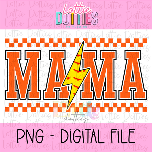 Mama Softball lightning bolt - Orange - PNG - Design Sublimation - Digital Download
