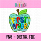 First Grade Stripe Apple PNG - 1st Grade Apple Sublimation - Digital Design