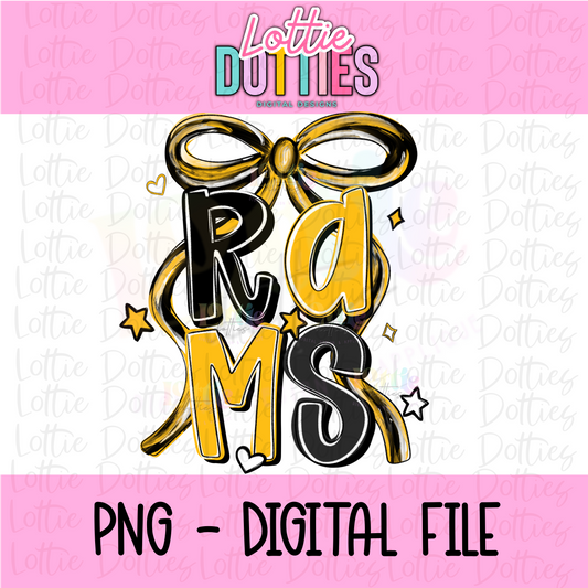 Rams PNG - Rams Black and Gold bow design - Digital Download - coquette mascot
