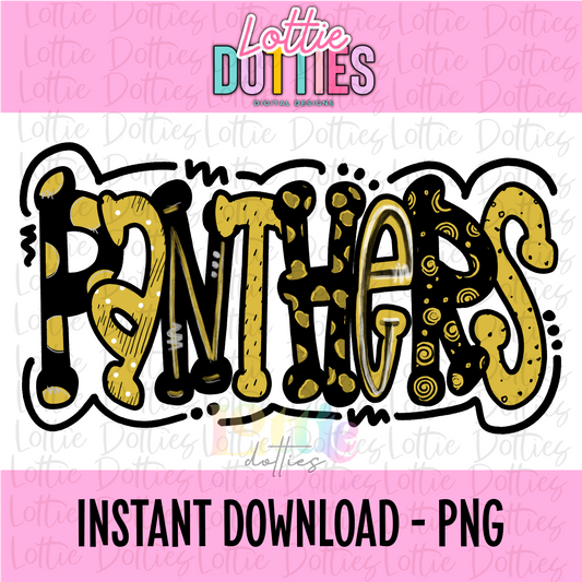 Panthers PNG - Panthers Sublimation  - Digital Download - Black and Vegas Gold