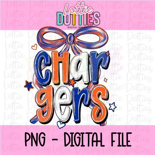 Chargers PNG - Royal & Orange Bow Design Sublimation design -   Digital Download