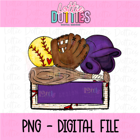 Softball Name Plate - Purple - PNG - Design Sublimation - Digital Download
