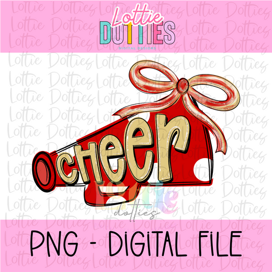 Cheer Megaphone PNG - Red & Vegas Gold Sublimation design - Digital Download