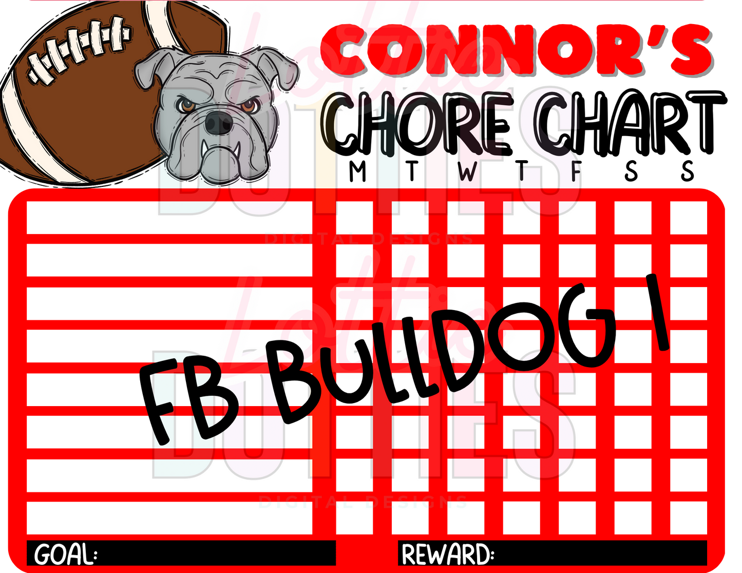 Football Bulldog Chore Chart Template - Football Bulldog