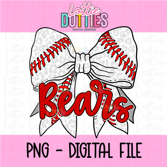 Bears PNG - Bears baseball bow Red design - Digital Download