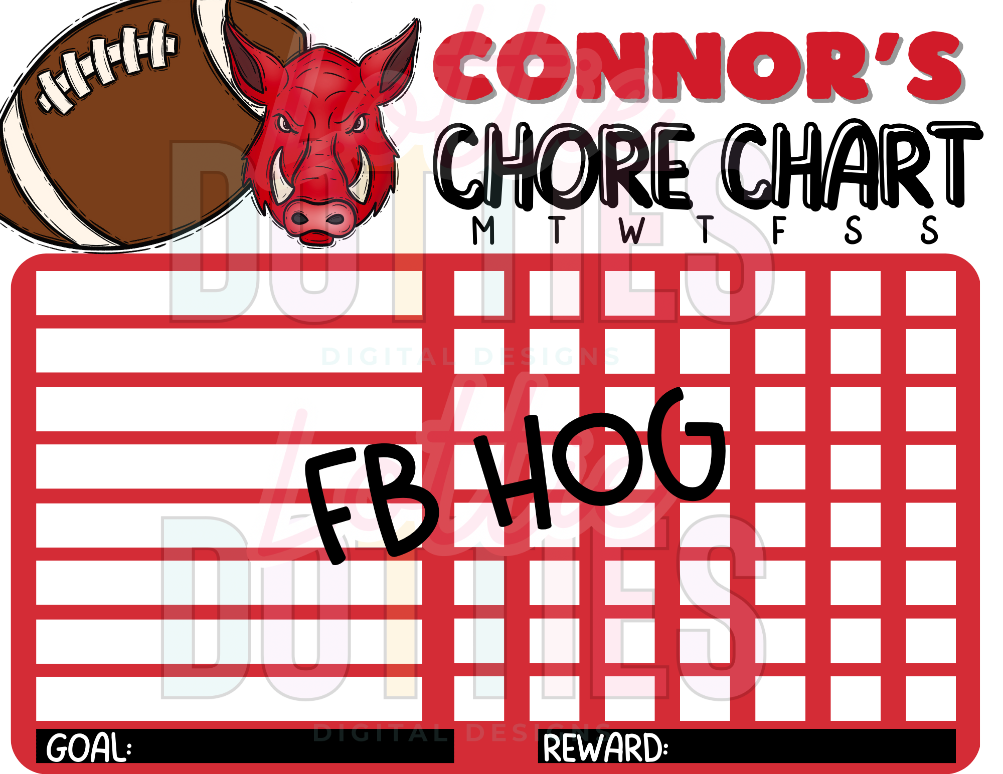 Football Hog & Razorback Chore Chart Template - Football Hog – Lottie ...