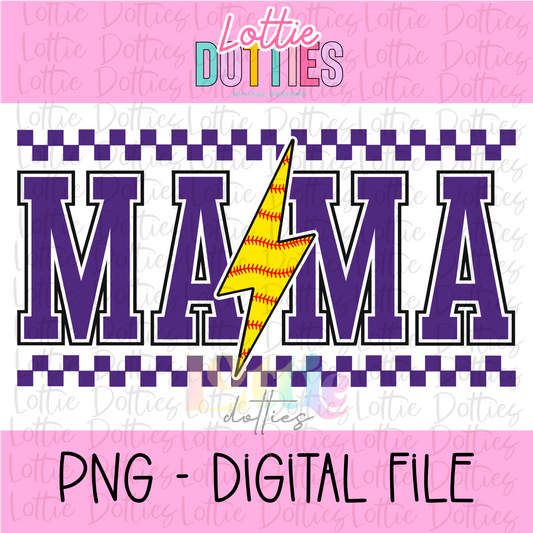 Mama Softball Lightning Bolt - Navy - PNG - Design Sublimation - Digital Download