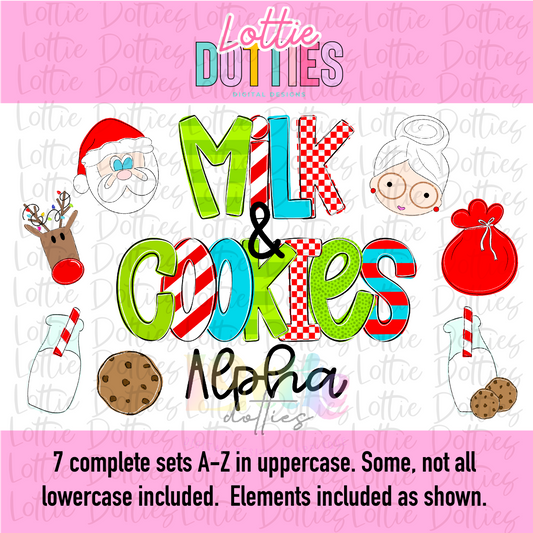 Milk & Cookies Alpha Pack - Whimsical Christmas Alpha - Alphabet Clipart - Instant Download